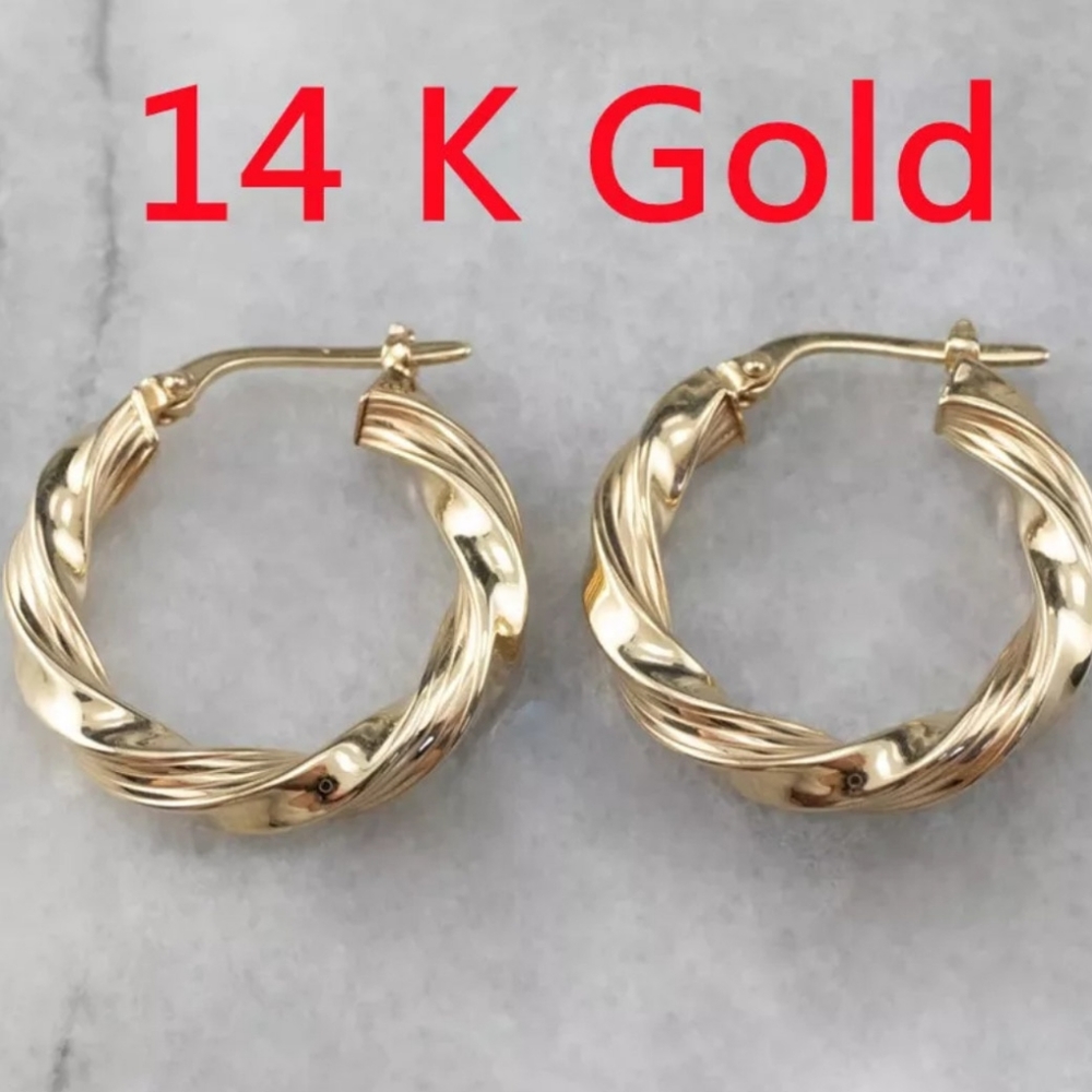 🎀14k Twist Hoop Earrings - Picture 2 of 5